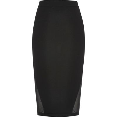 Black sheer panel pencil skirt
